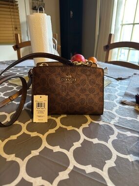 Coach Brown Signature Coated Canvas Crossbody with Gold Hardware